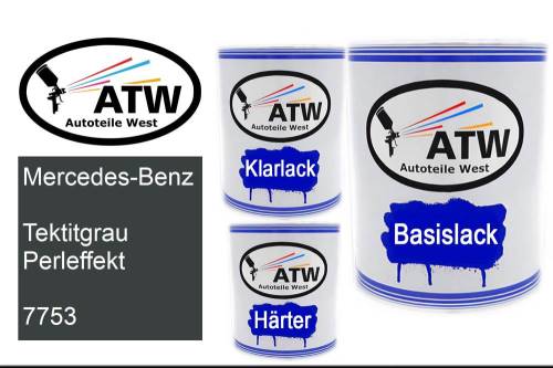 Mercedes-Benz, Tektitgrau Perleffekt, 7753: 1L Lackdose + 1L Klarlack + 500ml Härter - Set, von ATW Autoteile West.